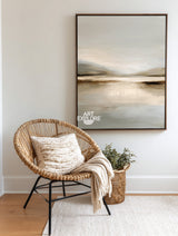 Textured Beige Landscape Oil Painting Large Minimalist Lake Scenery ArtExplore