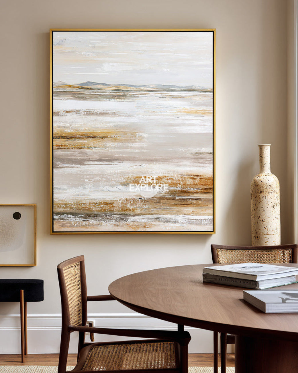 Textured Beige Wabi-Sabi Canvas Art, Large Vertical Minimalist Painting ArtExplore