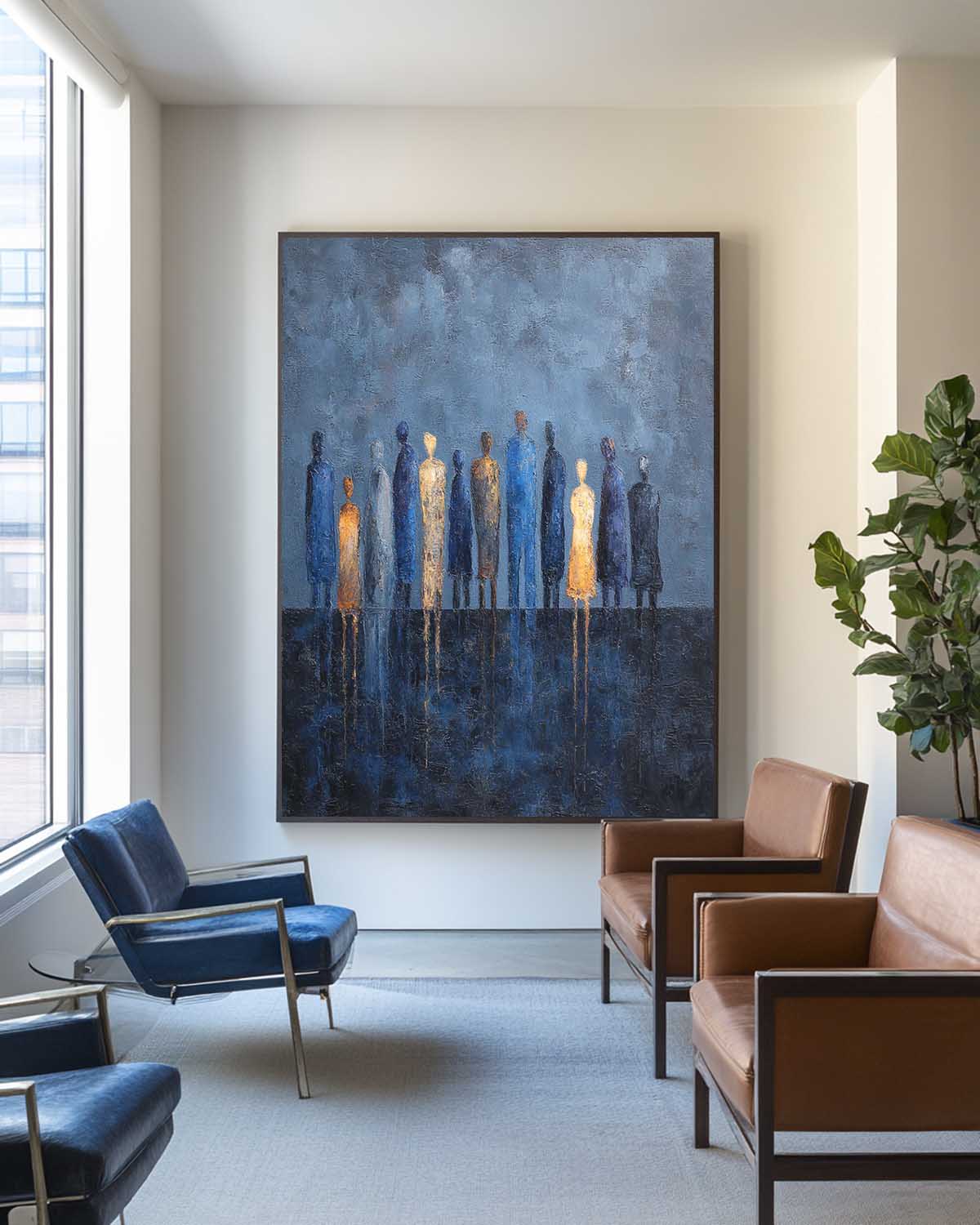 Textured Blue Abstract Canvas Art – Contemporary Large Painting for Living Room, Bedroom, or Dining Area