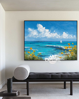 Textured Blue Ocean Horizon Painting, Horizontal Canvas Wall Art – ArtExplore