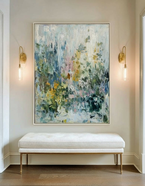 Textured Flower Garden Oil Painting | Vertical Handmade Canvas | ArtExplore