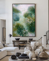 Textured Green Landscape Canvas | Handmade Nature Painting for Large Spaces | ArtExplore