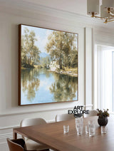 Textured Handmade Lake Landscape Wall Art for Dining Room – ArtExplore