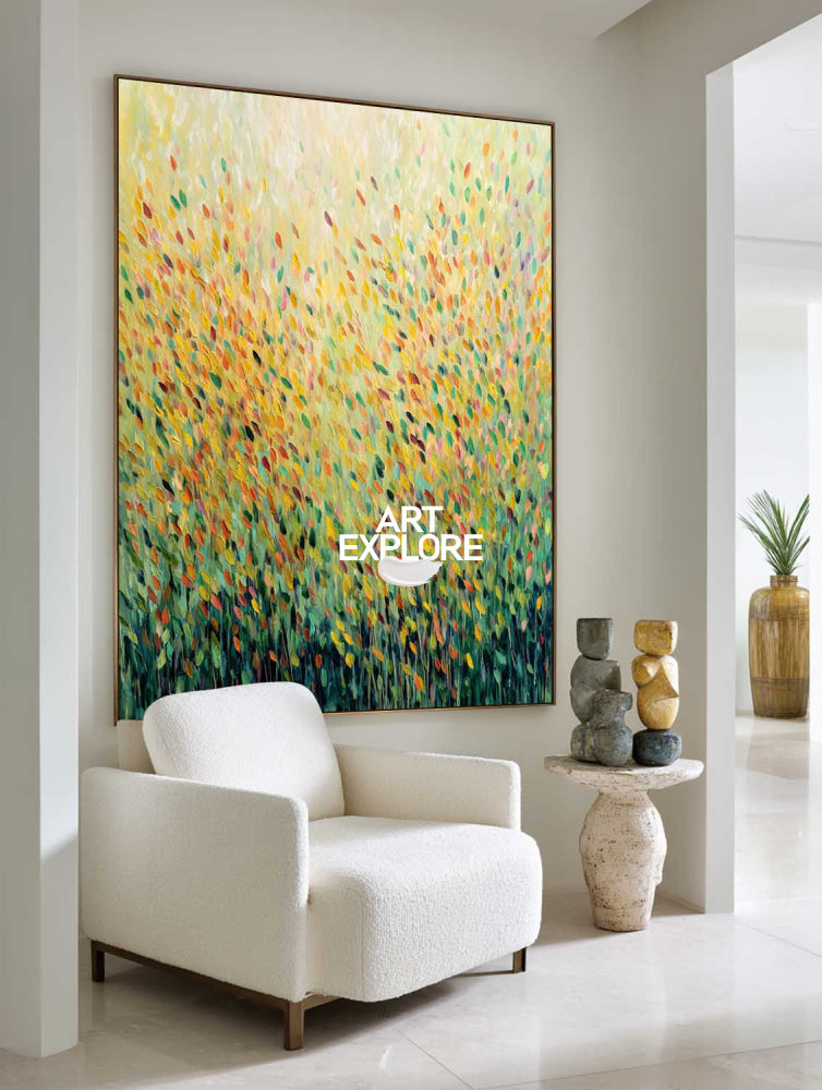 Textured Harvest: Hand-Painted Abstract Wheat Straw Painting