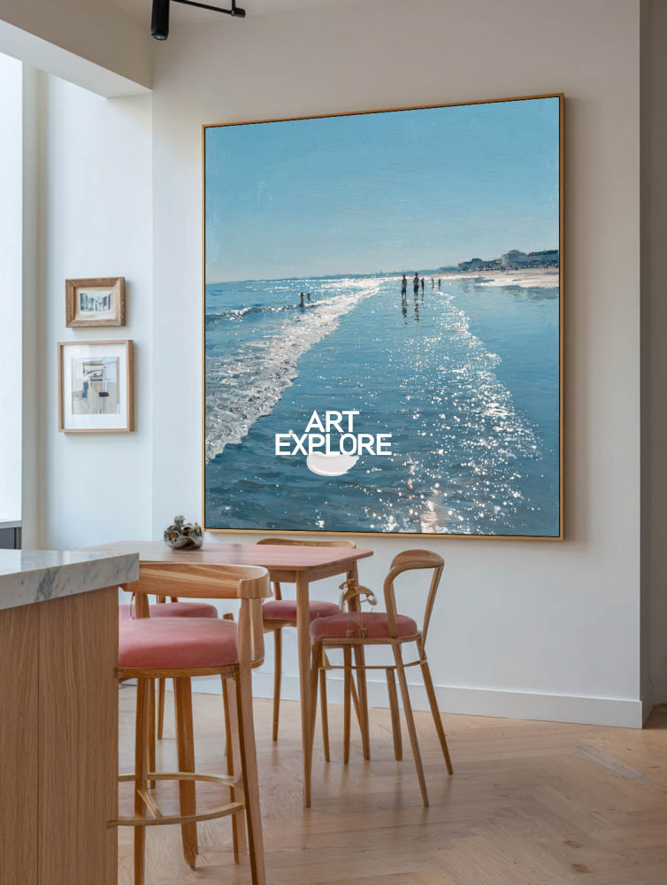 Textured Impressionist Sea Painting Large Sun Dazzle Coastal Wall Art