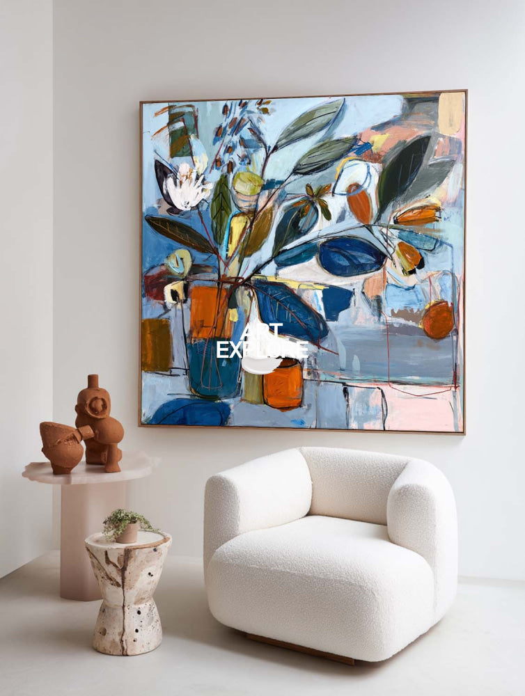 Textured Large Scale Flower Painting Hand-Drawn Luxury Home Decor