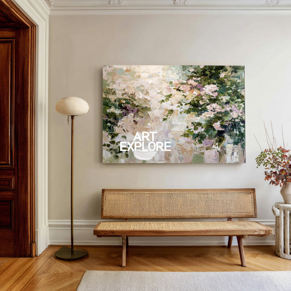 Textured Large Scale Rose Garden Painting Hand-Drawn Luxury Decor
