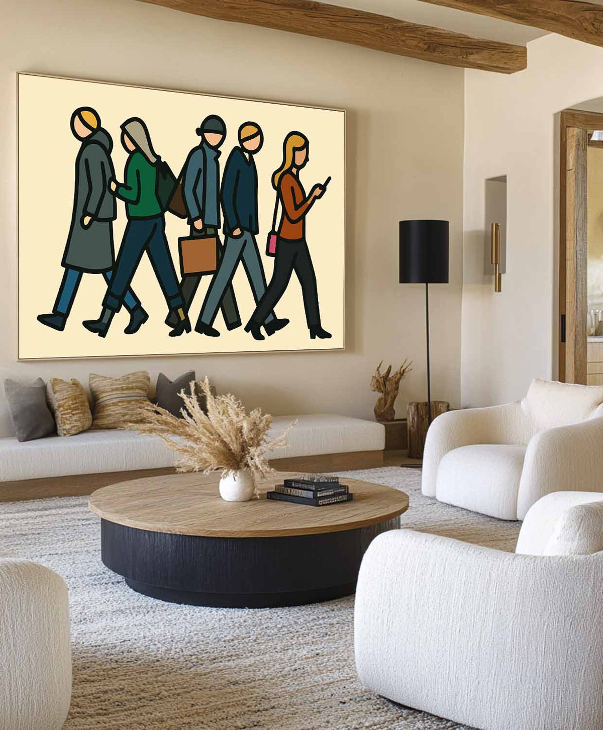 Textured Pop Wall Décor – Handmade Walking People Artwork on Canvas for Stylish, Minimalist Homes