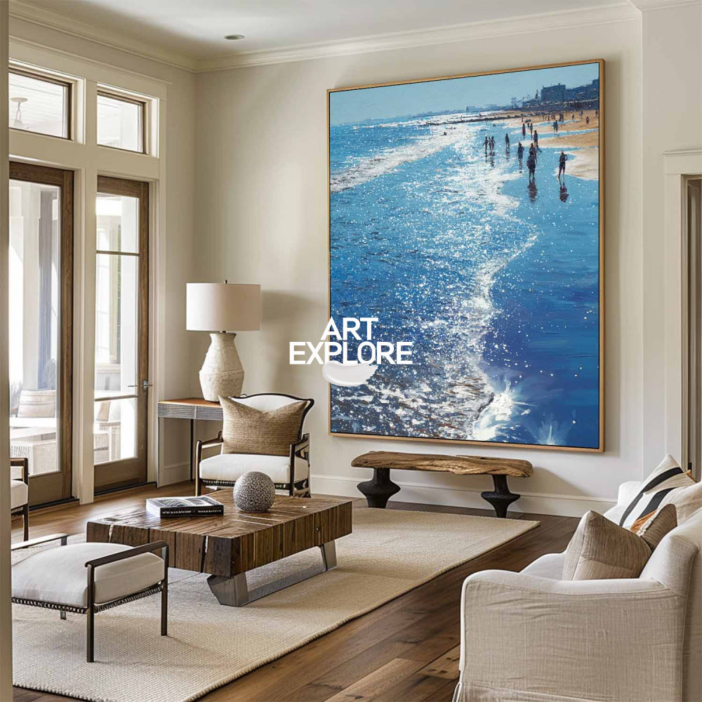 Textured Water Abstract Painting Large Coastal Statement Art