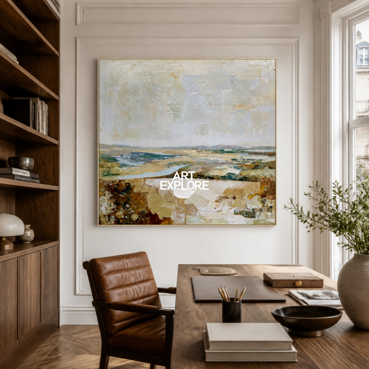 Abstract Landscape Canvas Painting With Earthy Brown Tones For Modern Walls