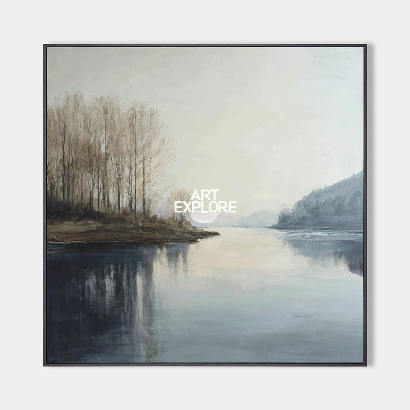 Tranquil Blue Landscape Oil Painting, Minimalist Large Wall Art – ArtExplore