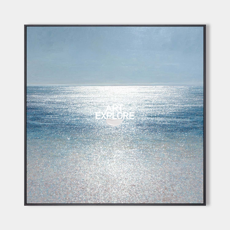 Tranquil Blue Sea Horizon Painting, Handmade Large Canvas Art – ArtExplore