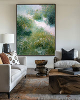 Tranquil Garden Path Oil Painting | Vertical Handmade Canvas Wall Decor | ArtExplore