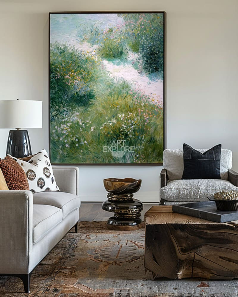 Tranquil Garden Path Oil Painting | Vertical Handmade Canvas Wall Decor | ArtExplore