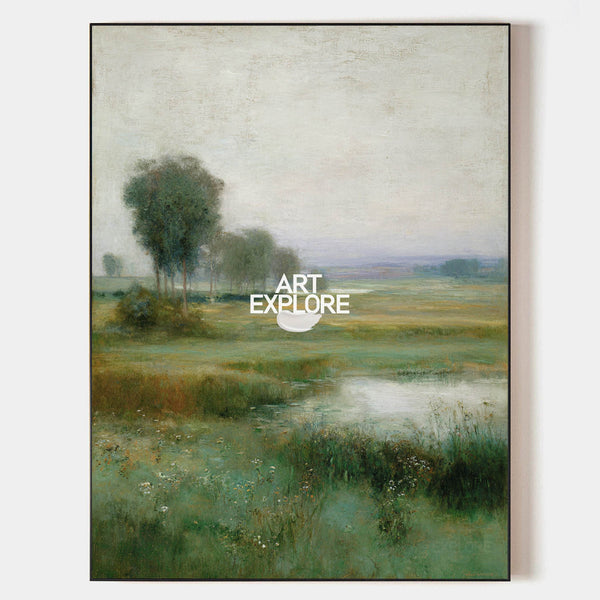 Tranquil Green Garden Landscape Wall Art – Large Vertical Oil Canvas | ArtExplore