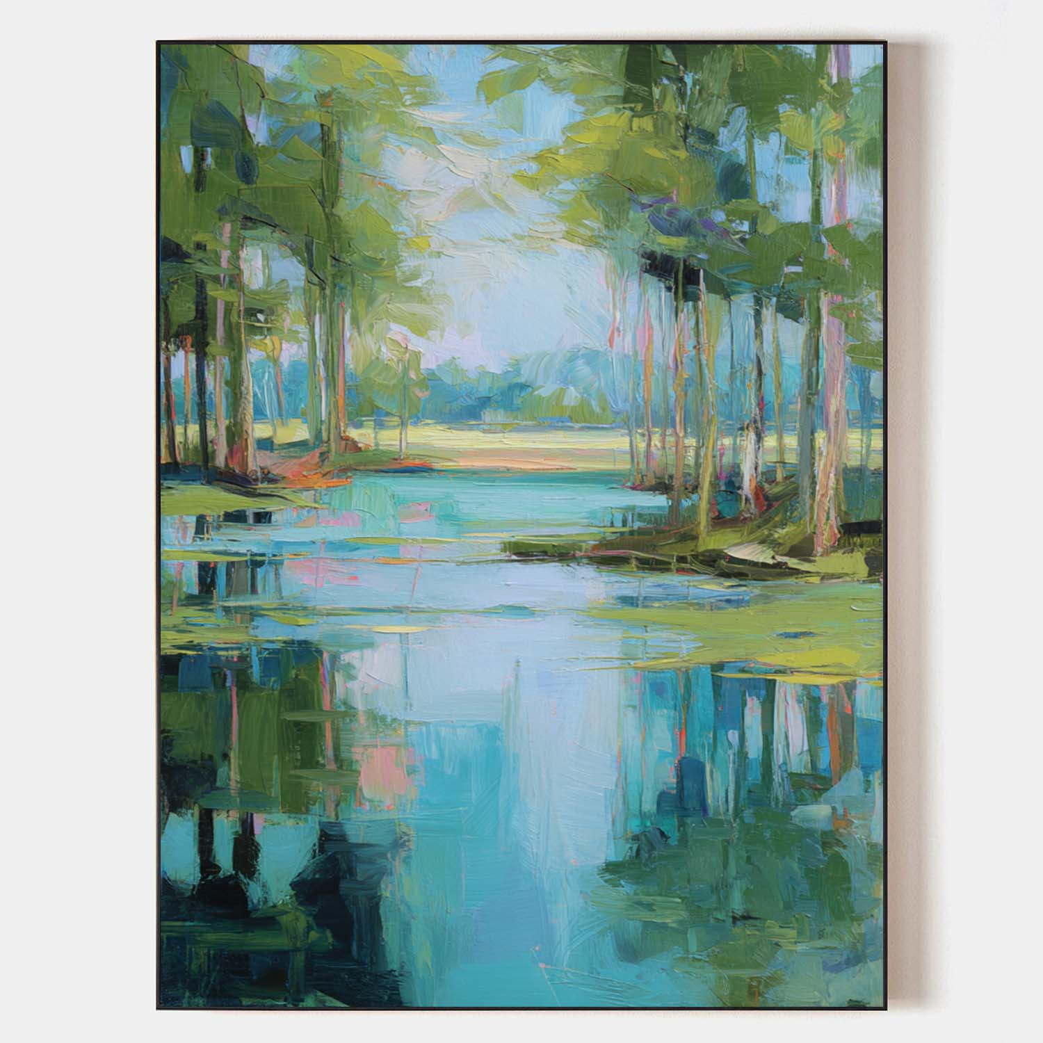 Tranquil Green Nature Painting – Handmade Large Oil on Canvas for Interior Decor | ArtExplore