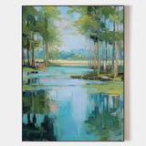 Tranquil Green Nature Painting – Handmade Large Oil on Canvas for Interior Decor | ArtExplore
