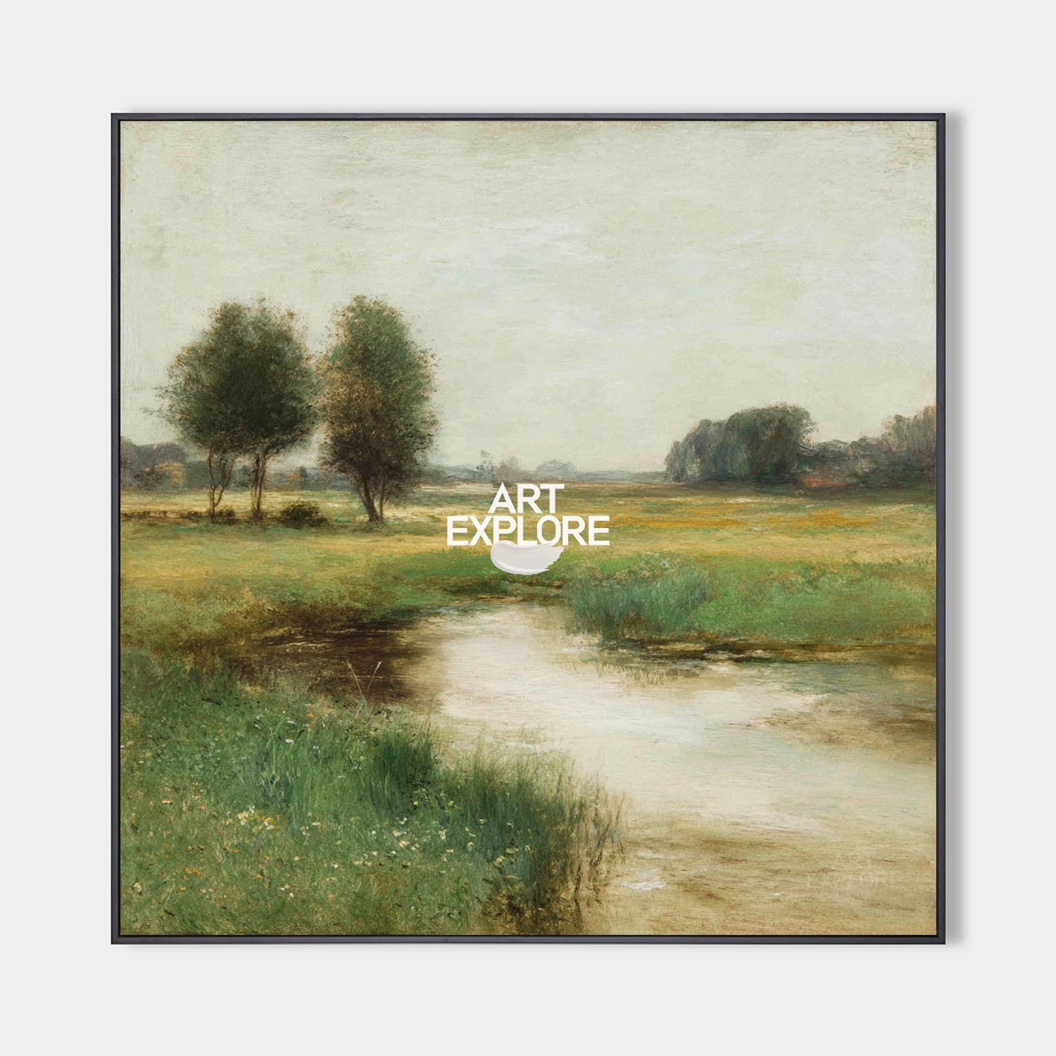 Tranquil Lake Green Landscape Painting for Large Space – Handmade by ArtExplore