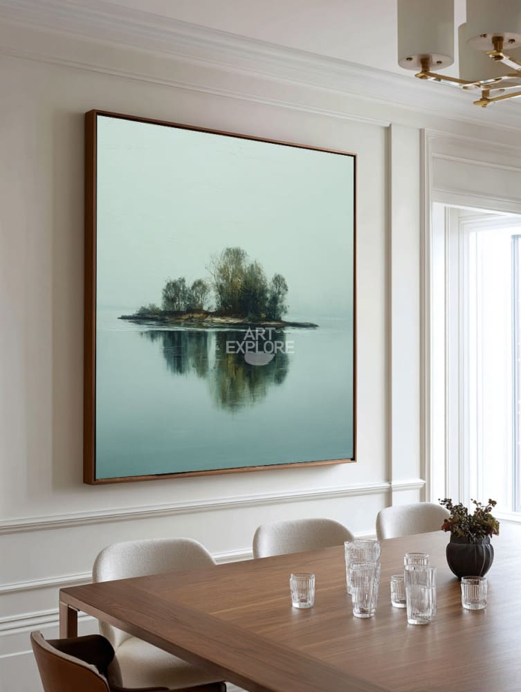 Tranquil Lake Reflection Art | Large Handmade Minimalist Landscape ArtExplore