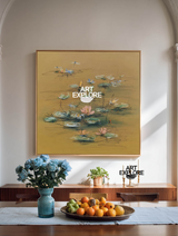 Tranquil Lotus Pond Painting | Large Wall Decor | Wabi-Sabi | ArtExplore