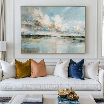 Tranquil Morning Mist Landscape Art on Canvas, Handmade Large Painting – ArtExplore