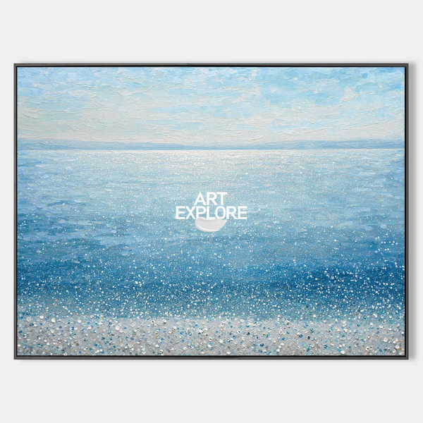 Tranquil Sea Oil Painting Blue Horizon Coastal Wall Art | ArtExplore Handmade