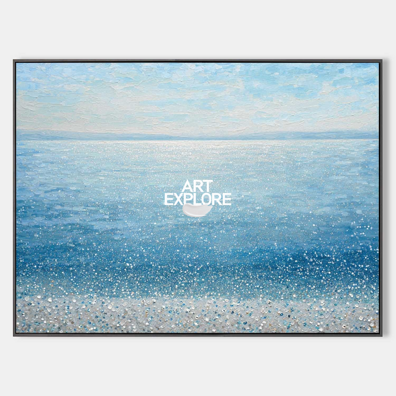 Tranquil Sea Oil Painting Blue Horizon Coastal Wall Art | ArtExplore Handmade