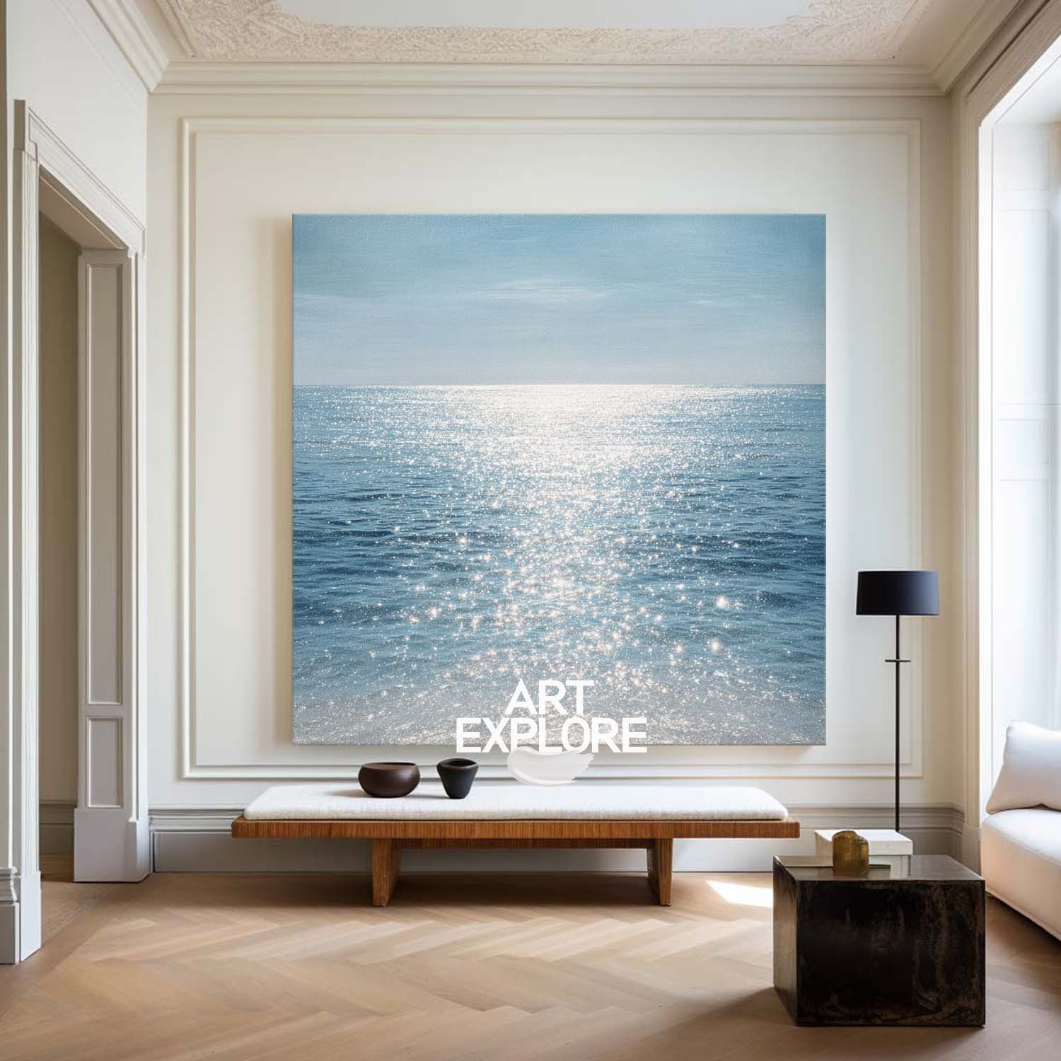 Tranquil Sea View Oil Painting, Textured Blue Wall Art for Home – ArtExplore