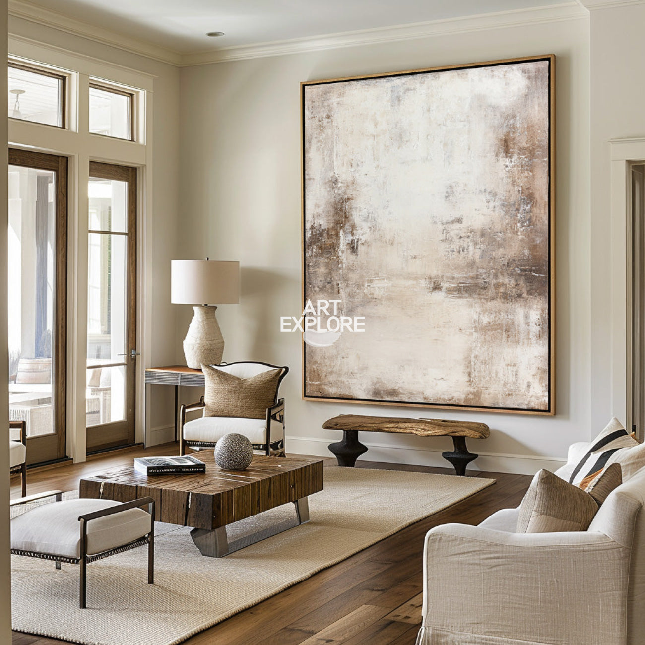 Vertical Beige Textured Minimalist Oil Painting, Large Wabi-Sabi Wall Art ArtExplore