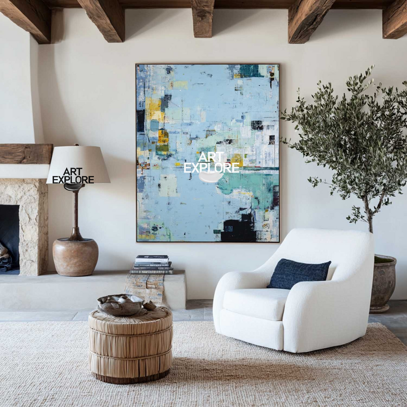 Vertical Blue Canvas Wall Decor, Modern Wabi-Sabi Painting for Living Room or Office – ArtExplore