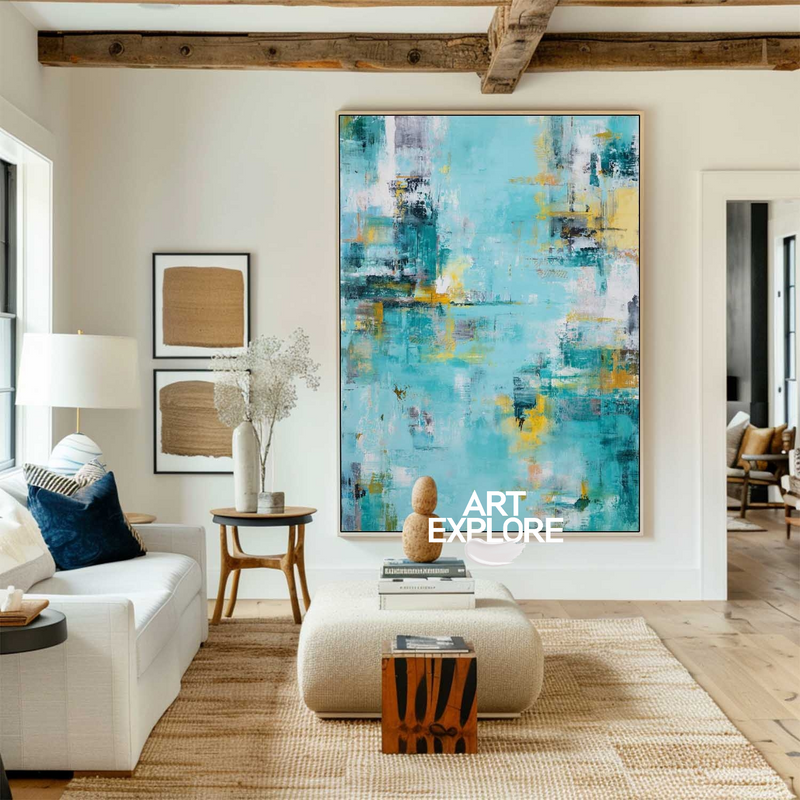 Vertical Blue Texture Painting for Minimal Modern Home Decor - ArtExplore