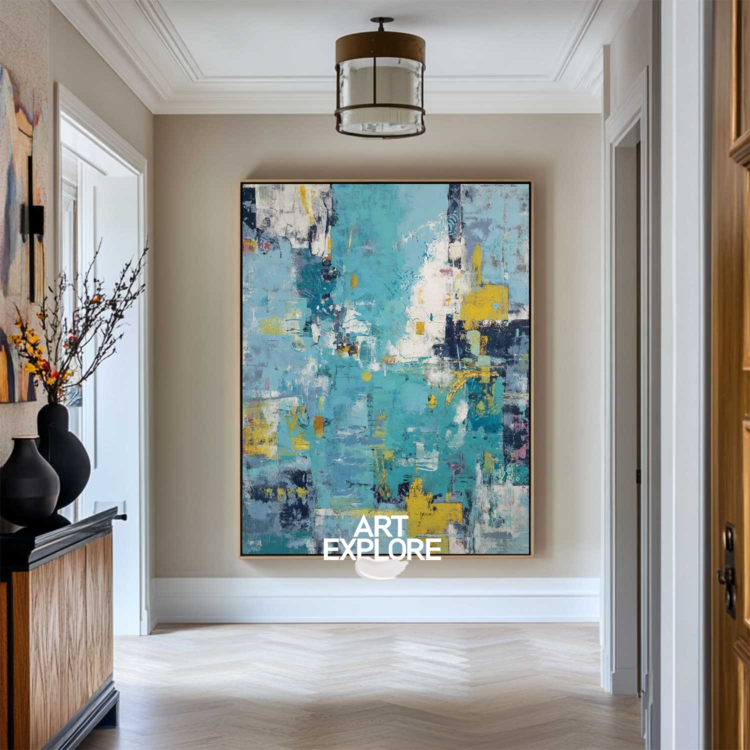 Vertical Blue Textured Canvas Art, Wabi-Sabi Wall Decor for Home or Office | ArtExplore