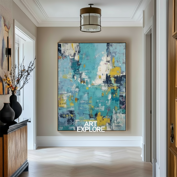 Vertical Blue Textured Canvas Art, Wabi-Sabi Wall Decor for Home or Office | ArtExplore