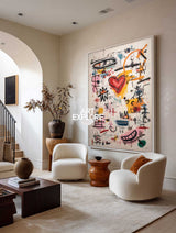 Vertical Graffiti Wall Art, Textured Love and Happy Modern Oil Painting ArtExplore