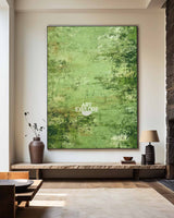 Vertical Green Abstract Oil Painting on Canvas, Handmade Cozy Home Decor | ArtExplore