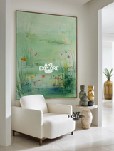 Vertical Green Nature Painting for Modern Living Room | ArtExplore Decor
