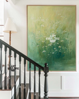 Vertical Nature Wall Art – Minimalist Green Flower Painting for Living Room or Lounge – ArtExplore