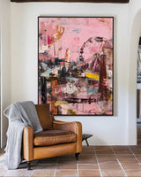 Vertical Pink Park Abstract Art | Handmade Graffiti Style Canvas Painting ArtExplore