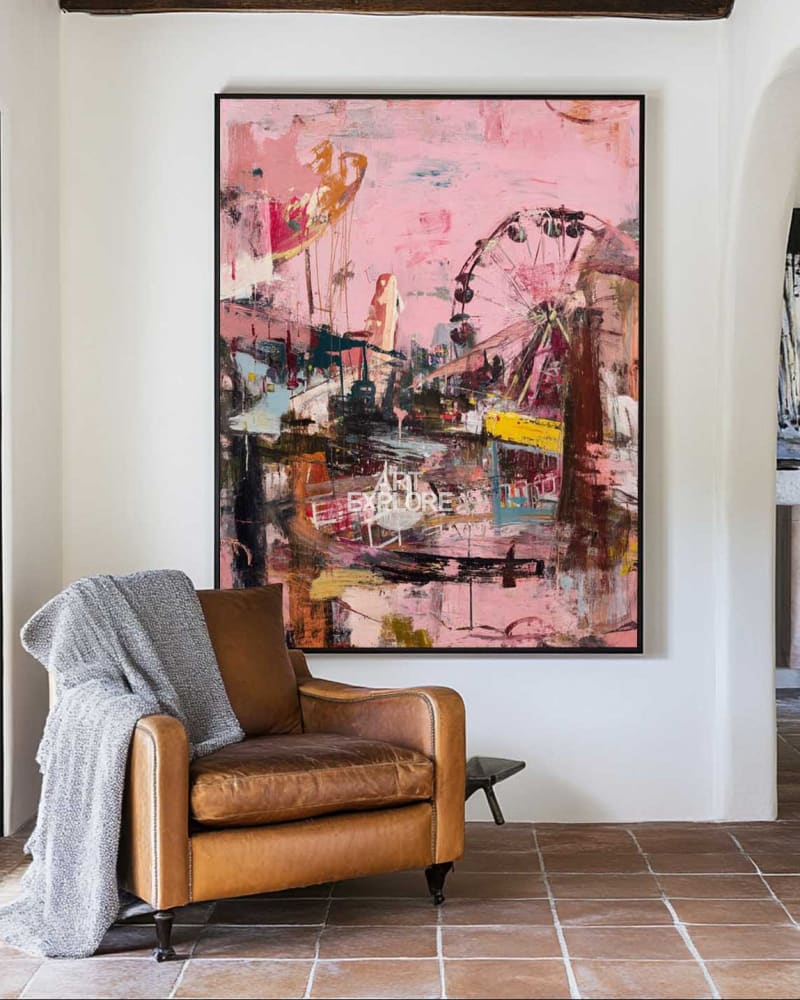 Vertical Pink Park Abstract Art | Handmade Graffiti Style Canvas Painting ArtExplore