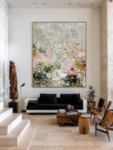 Vertical Sage Green Abstract Art Large Space Textured Oil Painting | ArtExplore