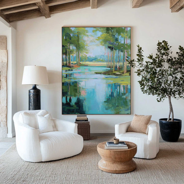 Vertical Textured Green Landscape Canvas – Modern Minimalist Home Decor | ArtExplore