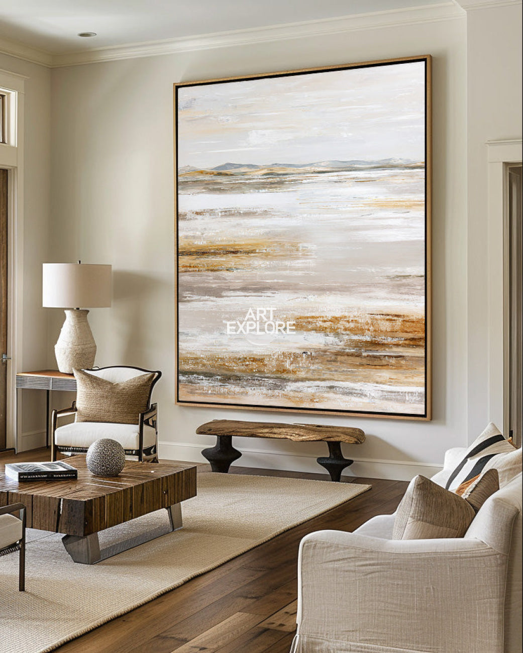 Vertical Wabi-Sabi Beige Canvas Art, Large Minimalist Texture Wall Decor ArtExplore