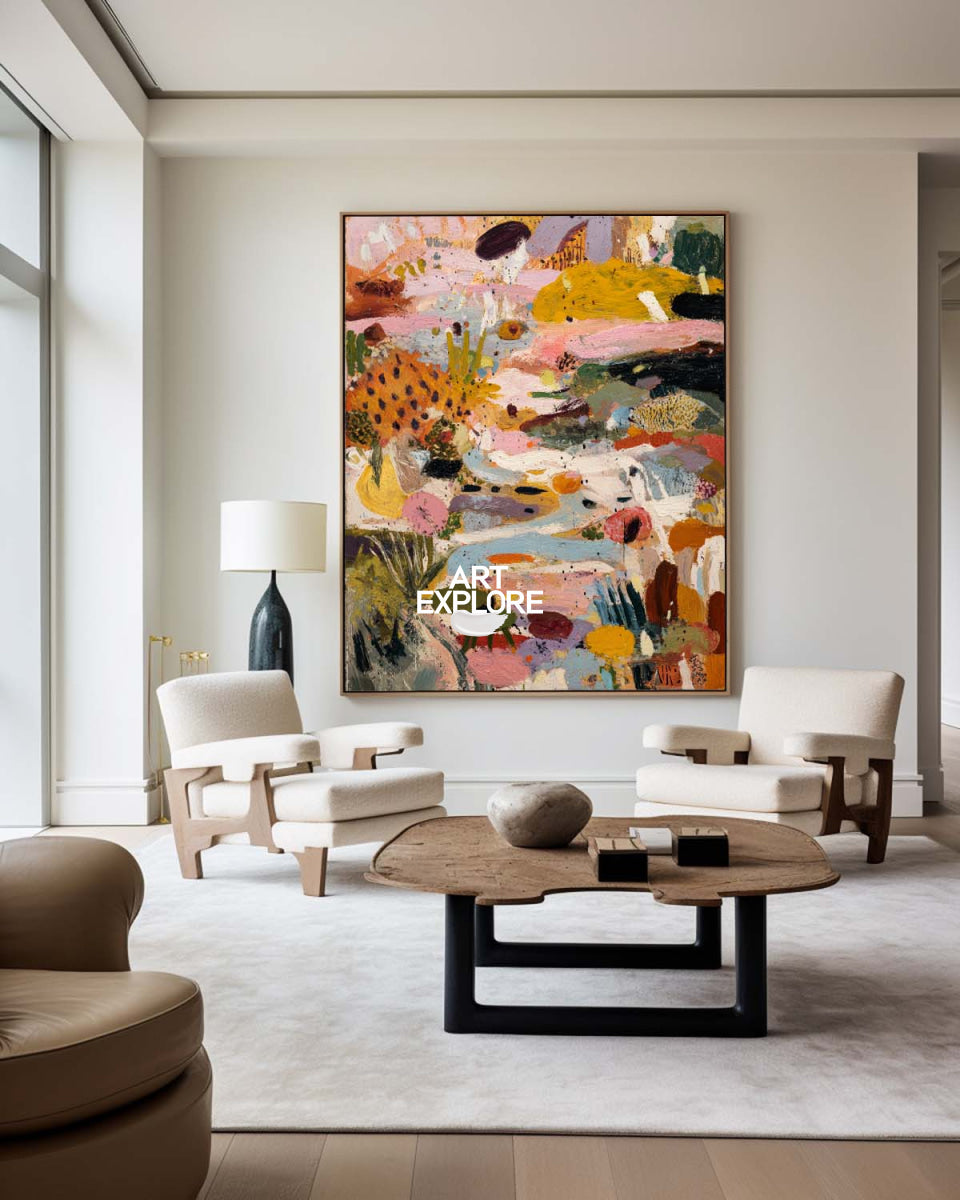 Original Pink Abstract Expressionist Painting For Modern Living Room Decor