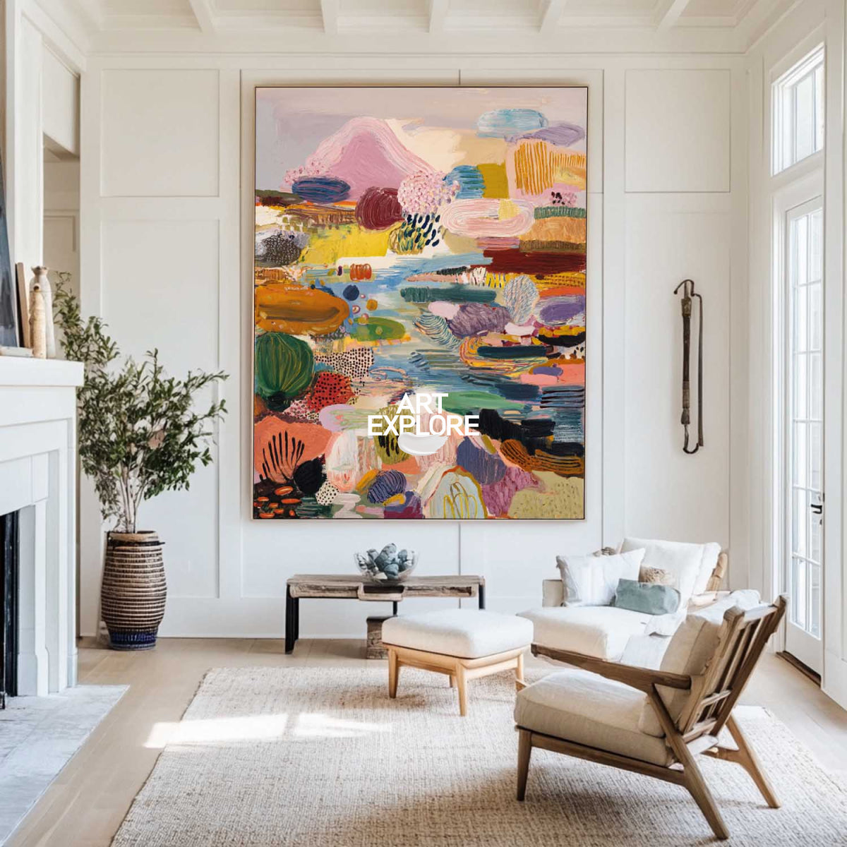 Vibrant Pink Abstract Art Painting Colorful Contemporary Canvas For Modern Living Room Decor