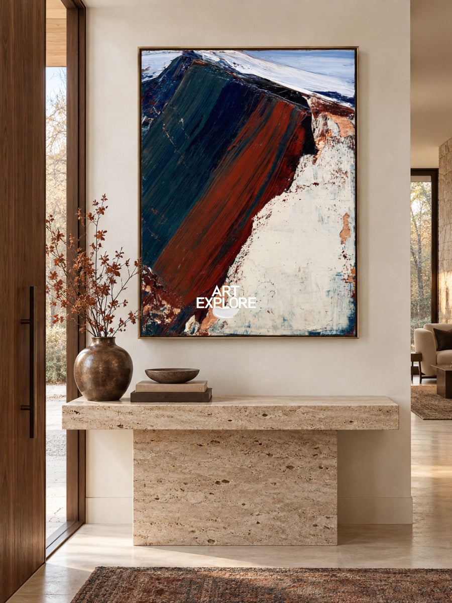 Abstract Blue And Crimson Landscape Canvas Painting Hand-Painted Wall Art