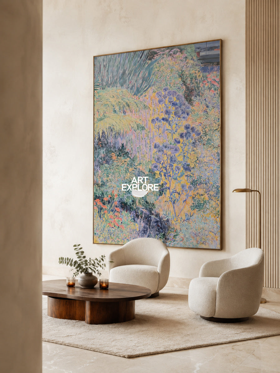 Abstract Purple Floral Canvas Painting Hand-Painted Botanical Wall Art