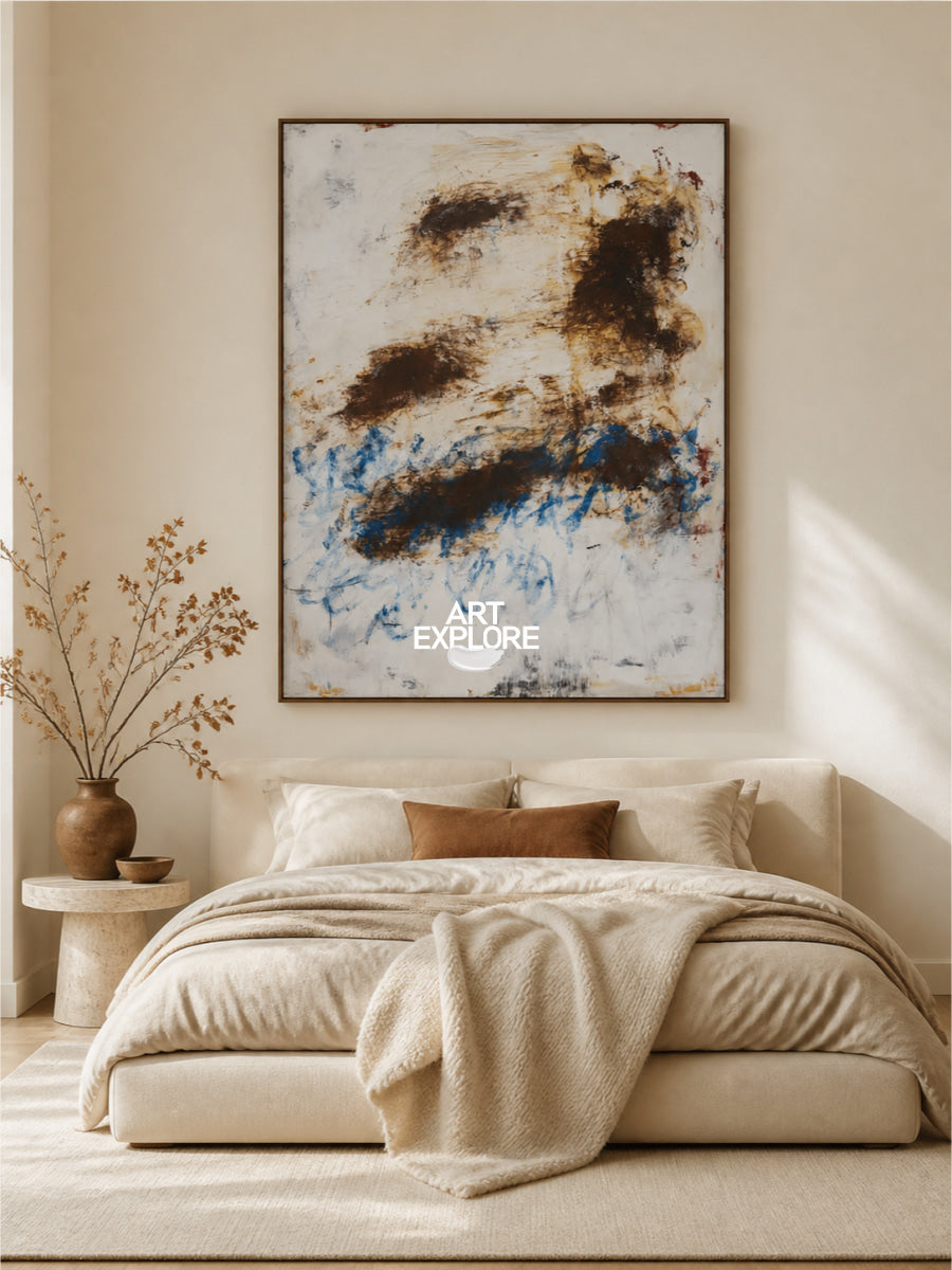 Expressive Doodle Style Painting In Brown And Blue Hues