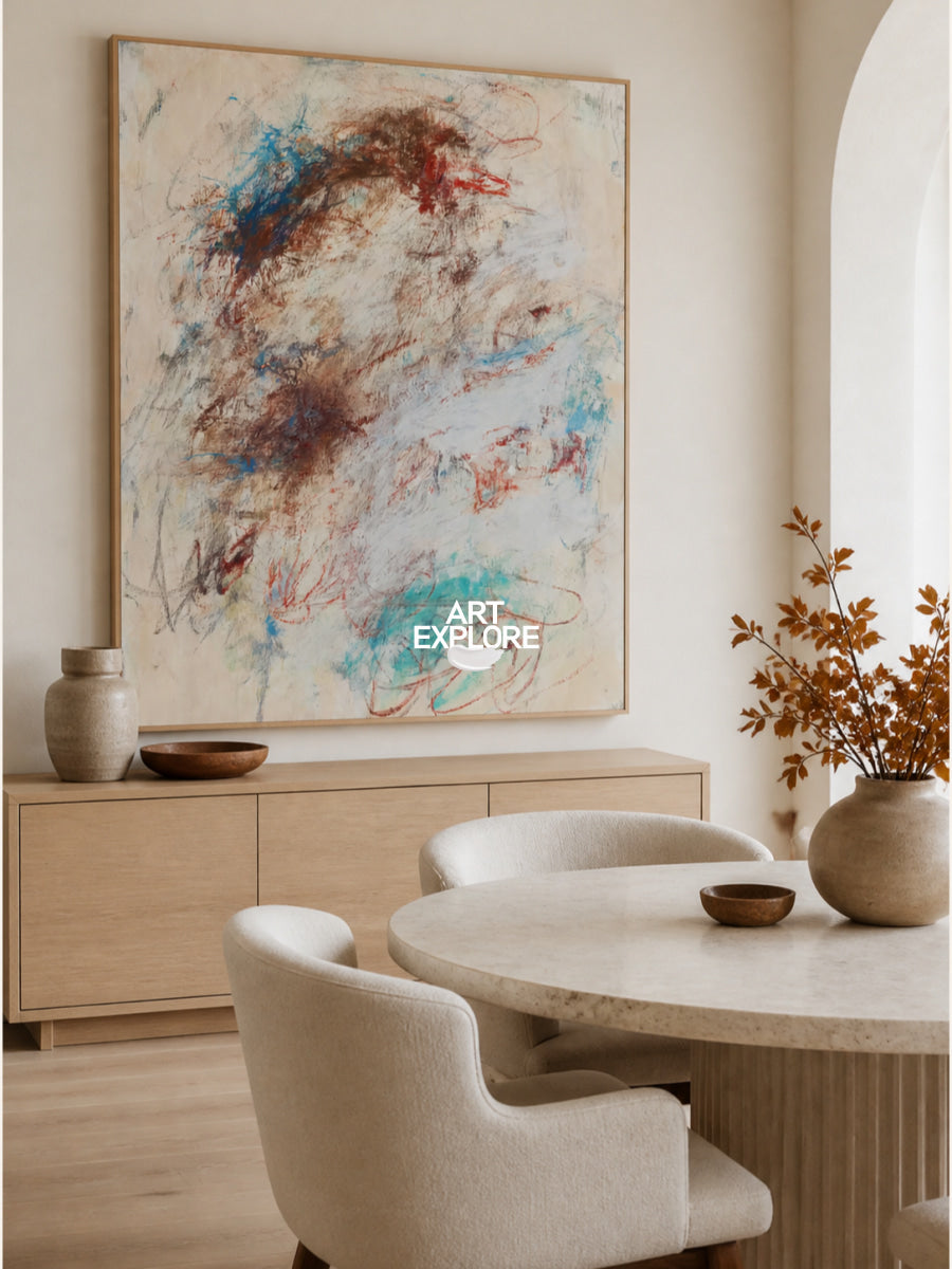Modern Beige Wall Art With Expressive Lines For Living Room And Office Decor