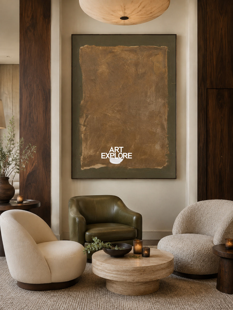 Abstract Brown Green Minimalist Canvas Painting Hand-Painted Original Wall Art