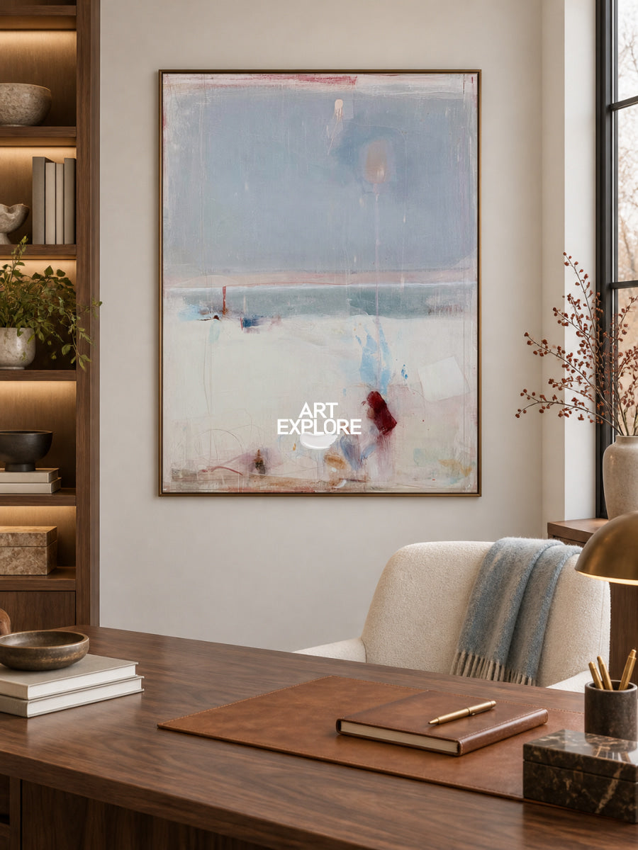 Abstract Blue White Canvas Painting Hand-Painted Wall Art For Modern Home Decor